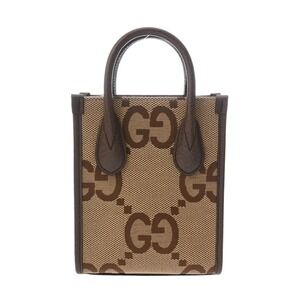 Gucci Tote Bag Jumbo GG Beige Brown Canvas Leather Handbag